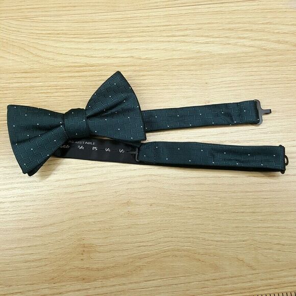 ALFANI Mens Bow Tie Hunter Green Basketweave Stripe Square Adjustable - Picture 1 of 3